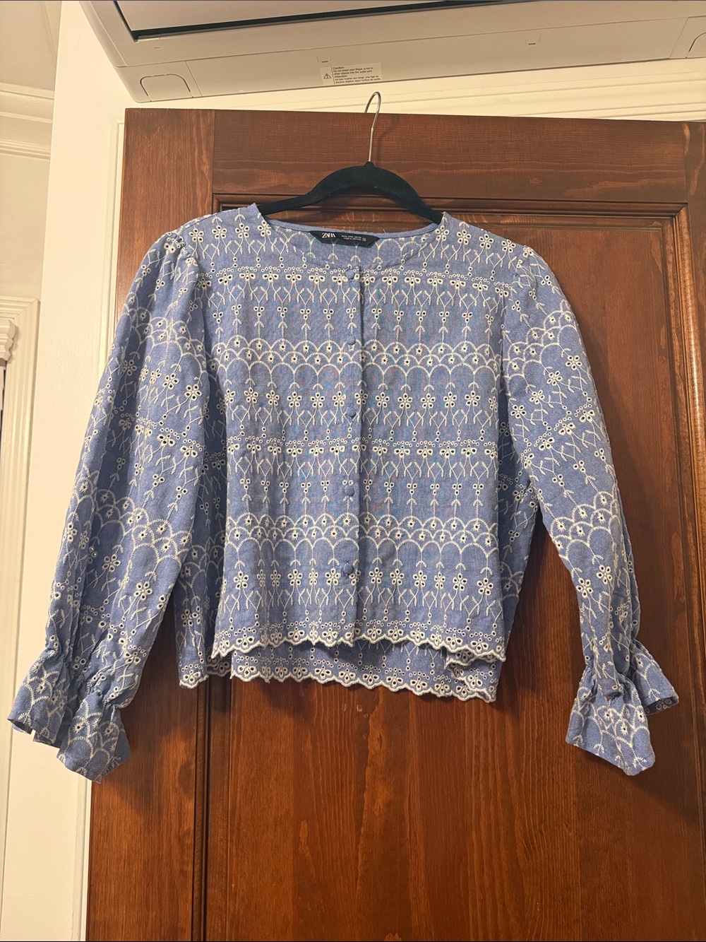 Zara Blue Embroidered Eyelet Blouse